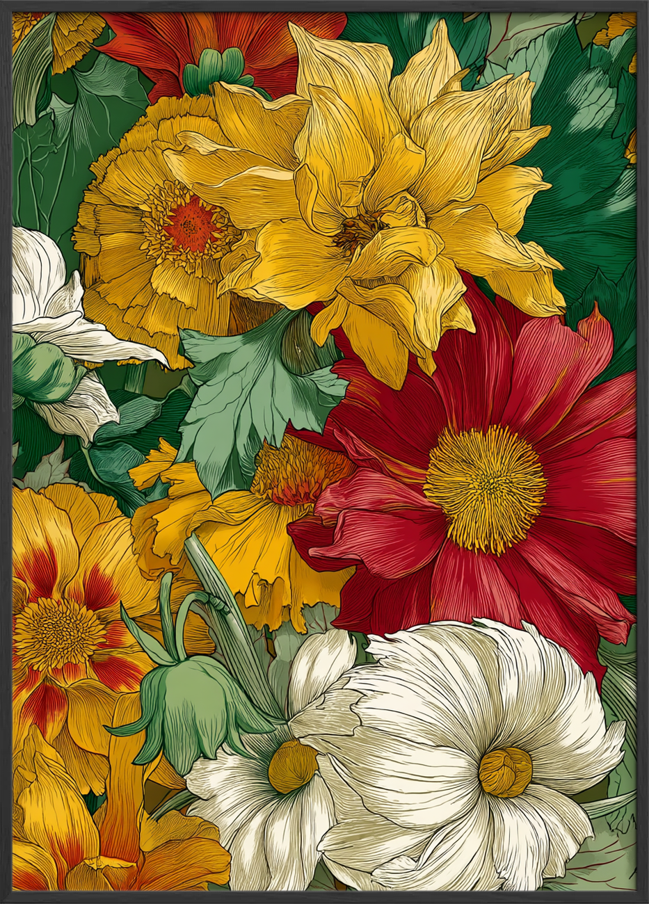 Silkesus i blomsterhaven - Black Frame, No Border