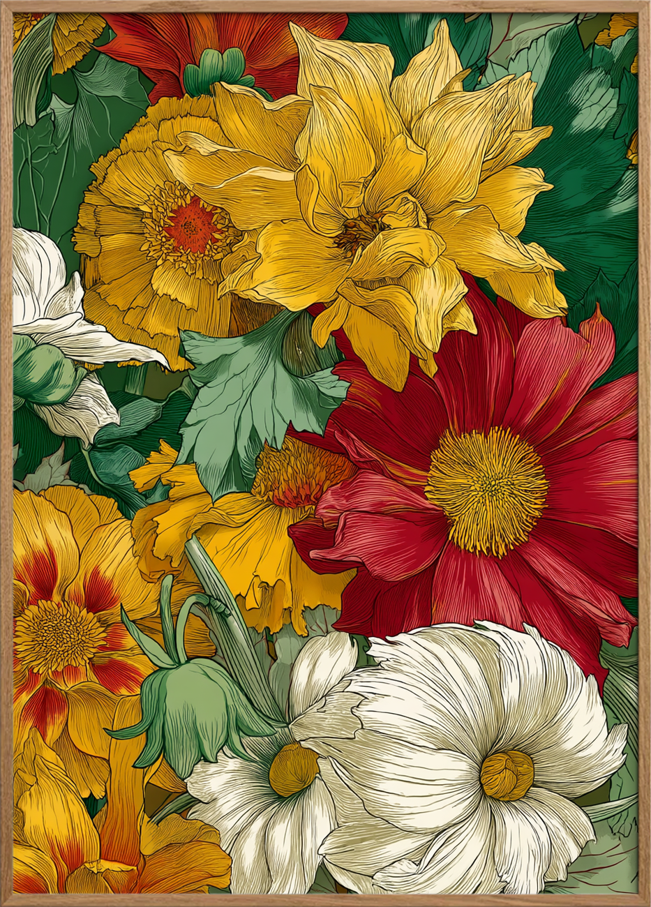 Silkesus i blomsterhaven - Oak Frame, No Border