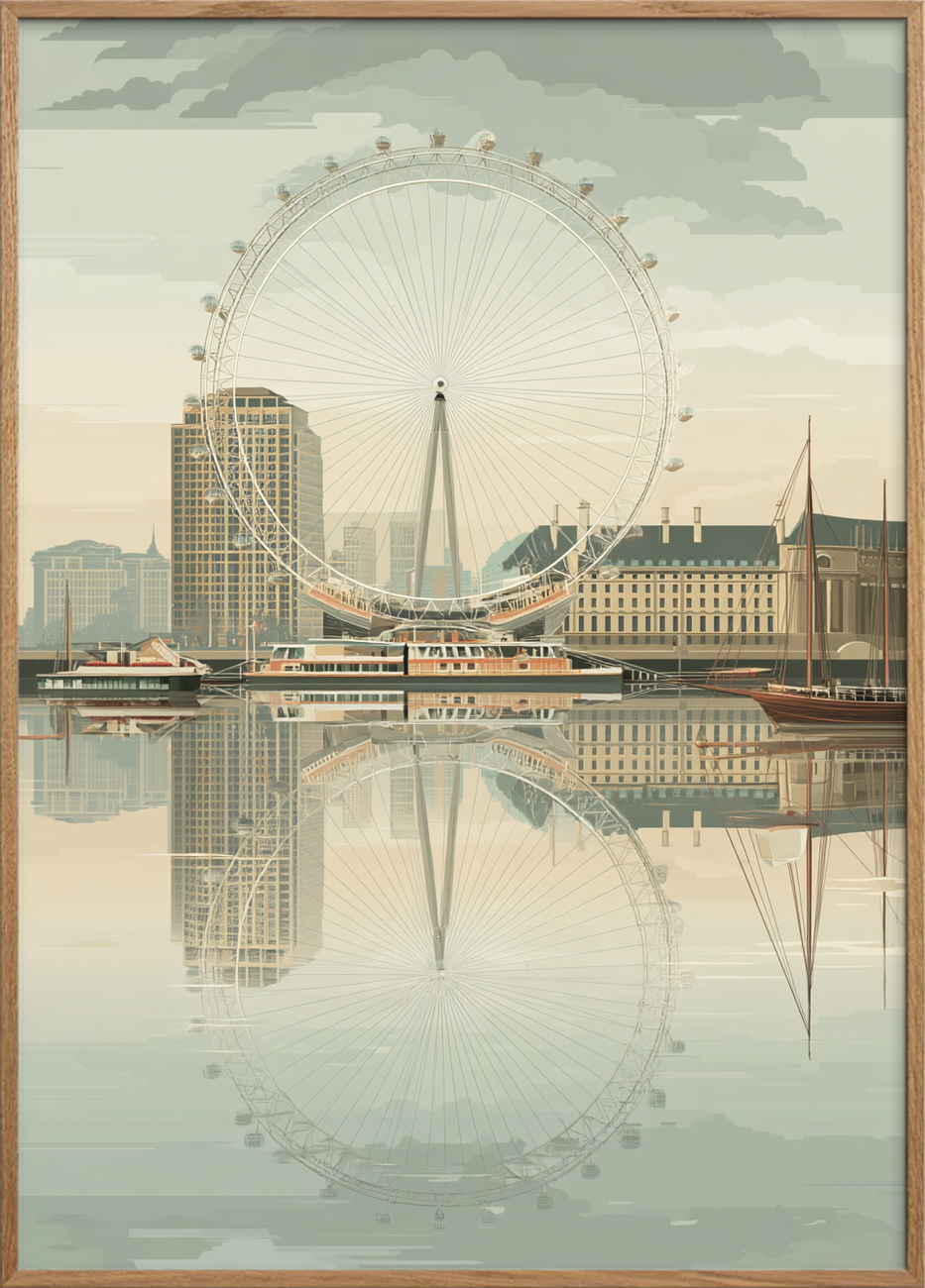 Sus over spejlende by - Oak Frame, No Border