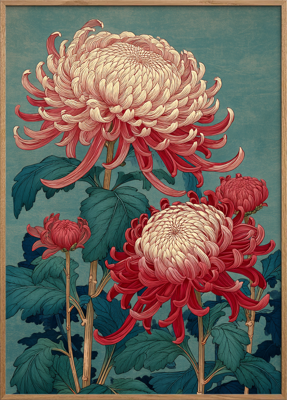 Silkesus over høstblomster - Oak Frame, No Border