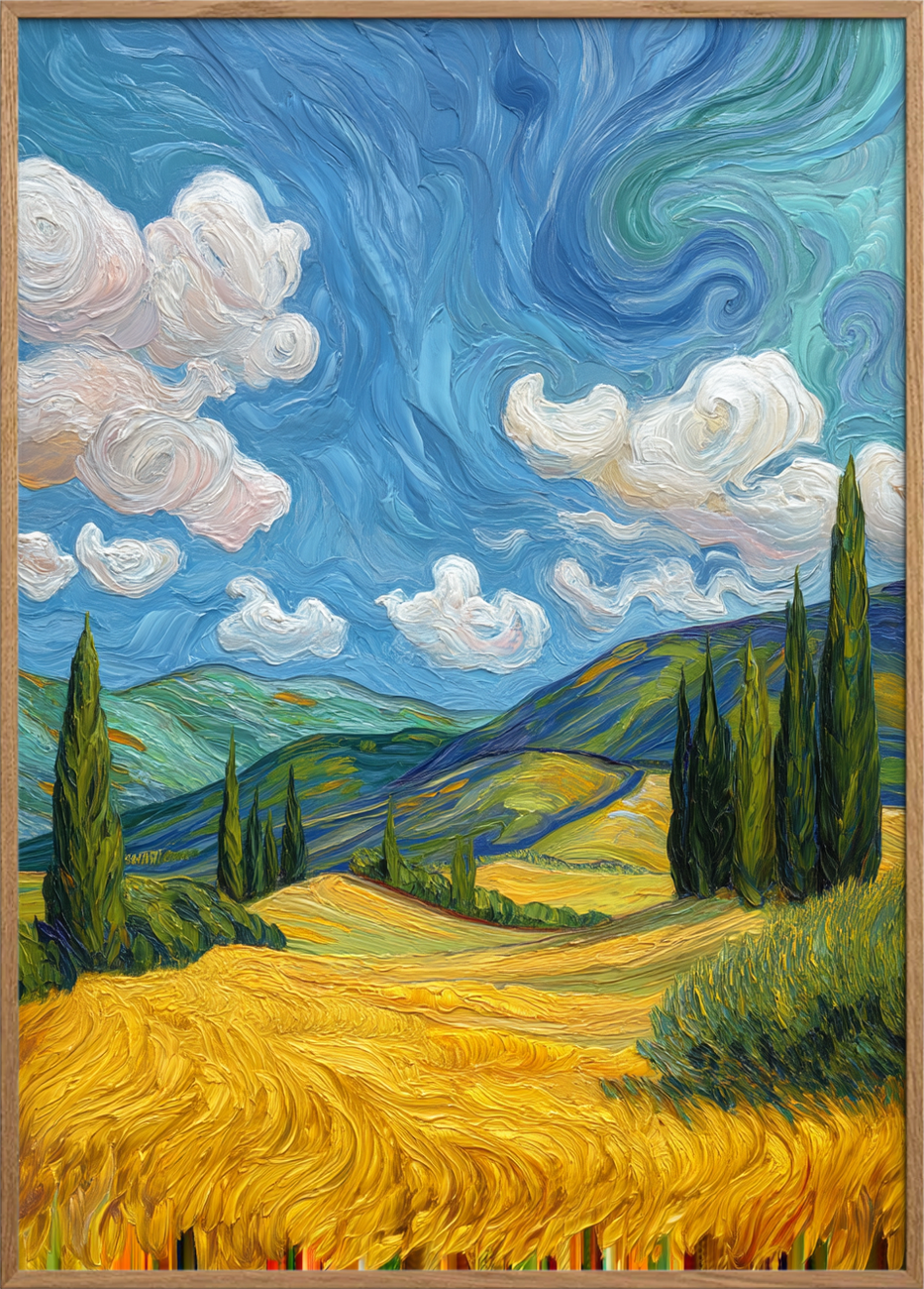 Susende gyldent hav - Oak Frame, No Border