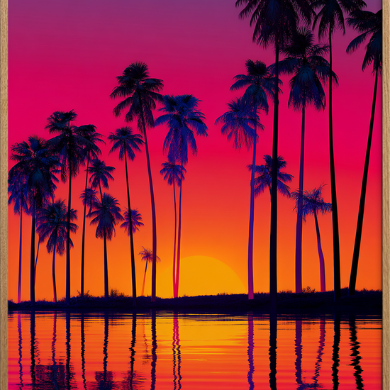 Aftenens palmesus ved vandet - Oak Frame, No Border