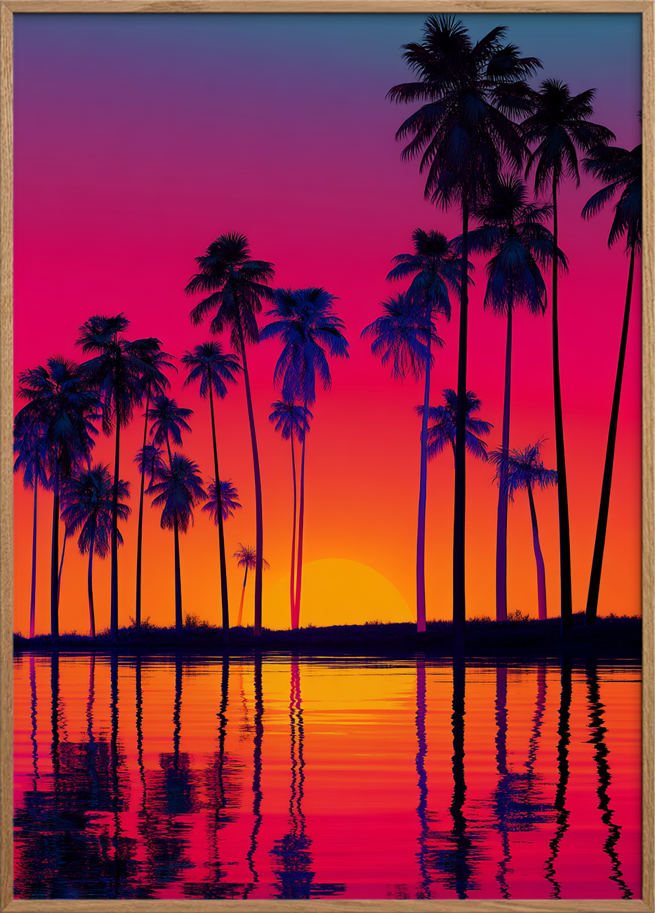 Aftenens palmesus ved vandet - Oak Frame, No Border