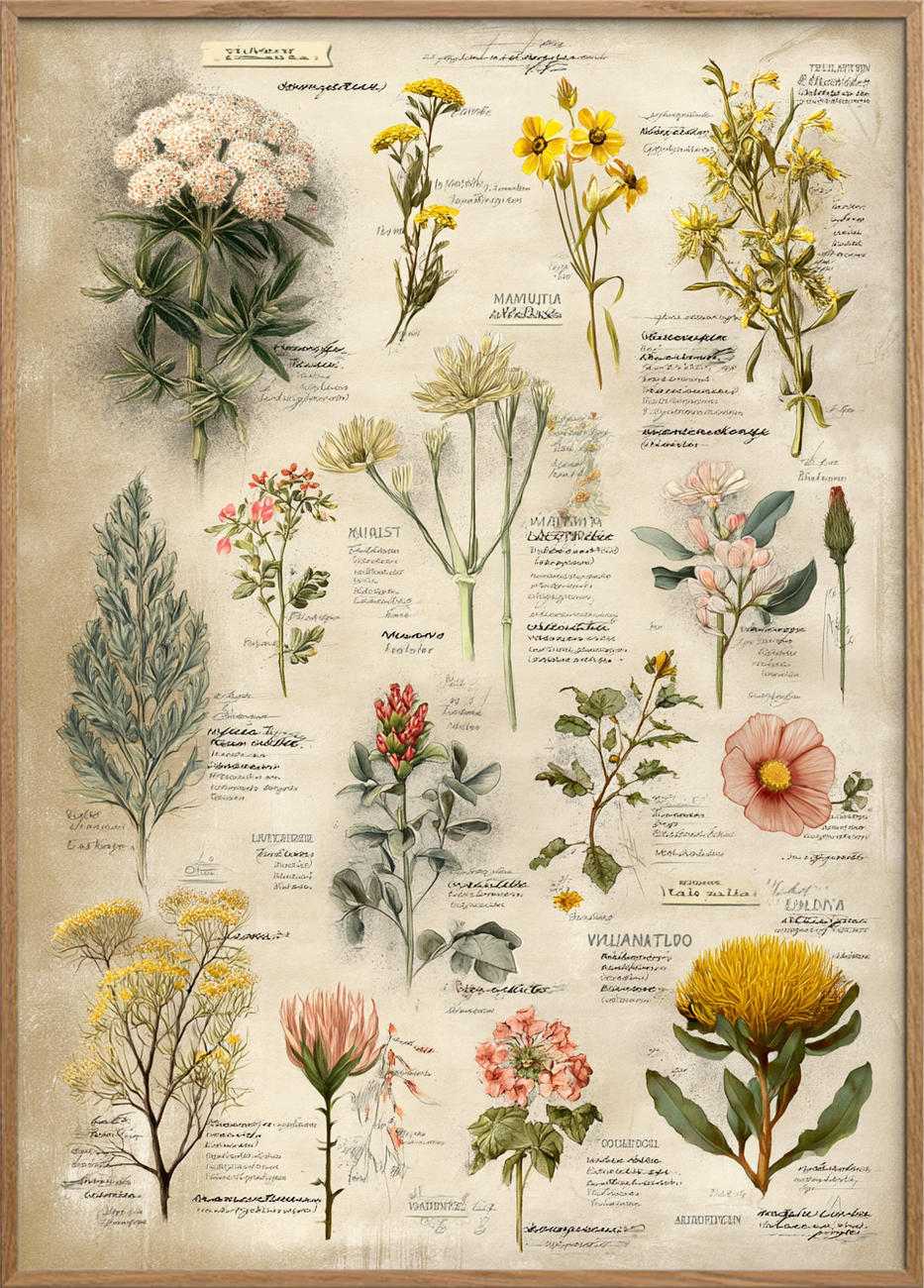 Blomsternes stille symfoni - Oak Frame, No Border