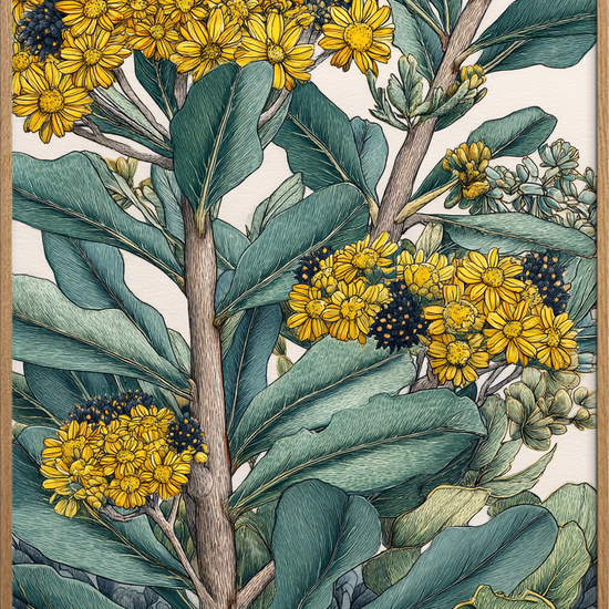 Gult sus i grønne blade - Oak Frame, No Border