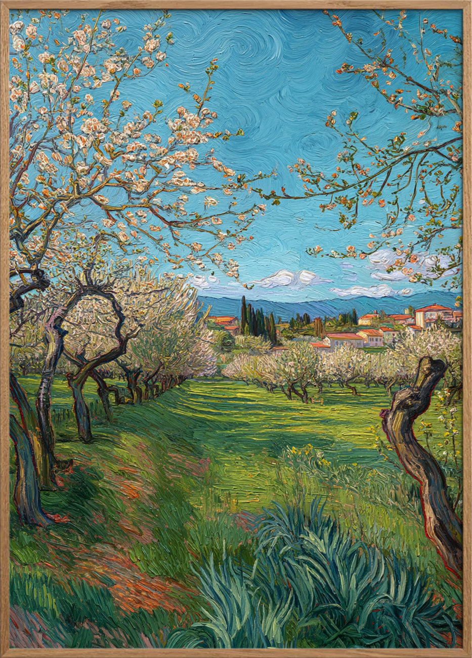 Vinden der hvisker i blomster - Oak Frame, No Border