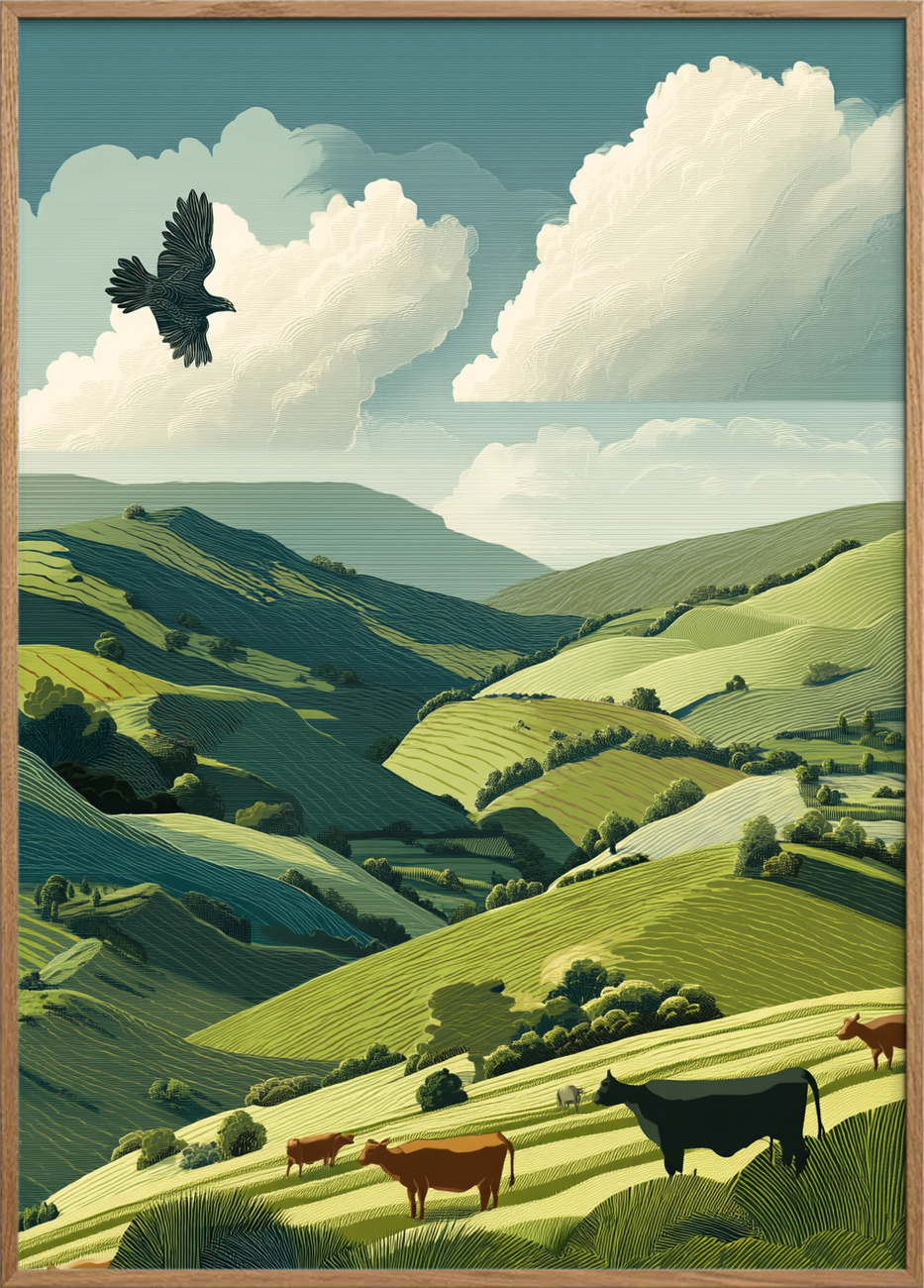 Skyernes hvisken over dalen - Oak Frame, No Border