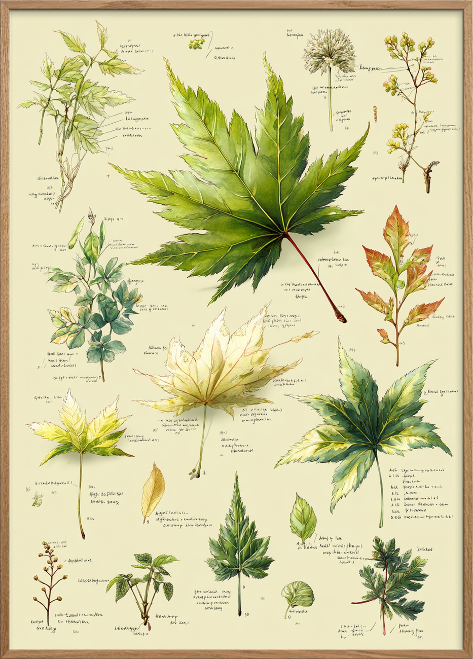 Grøn hvisken på papir - Oak Frame, No Border