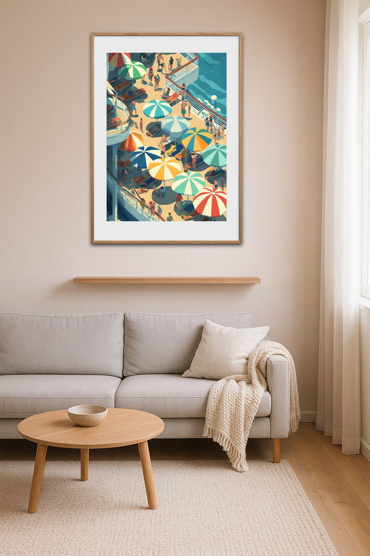 Sommerbrus under farvede parasoller - Room Environment (Tall Format)