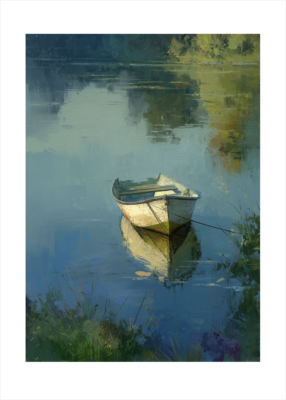 Bådens hvisken i morgendisen - No Frame, With White Border
