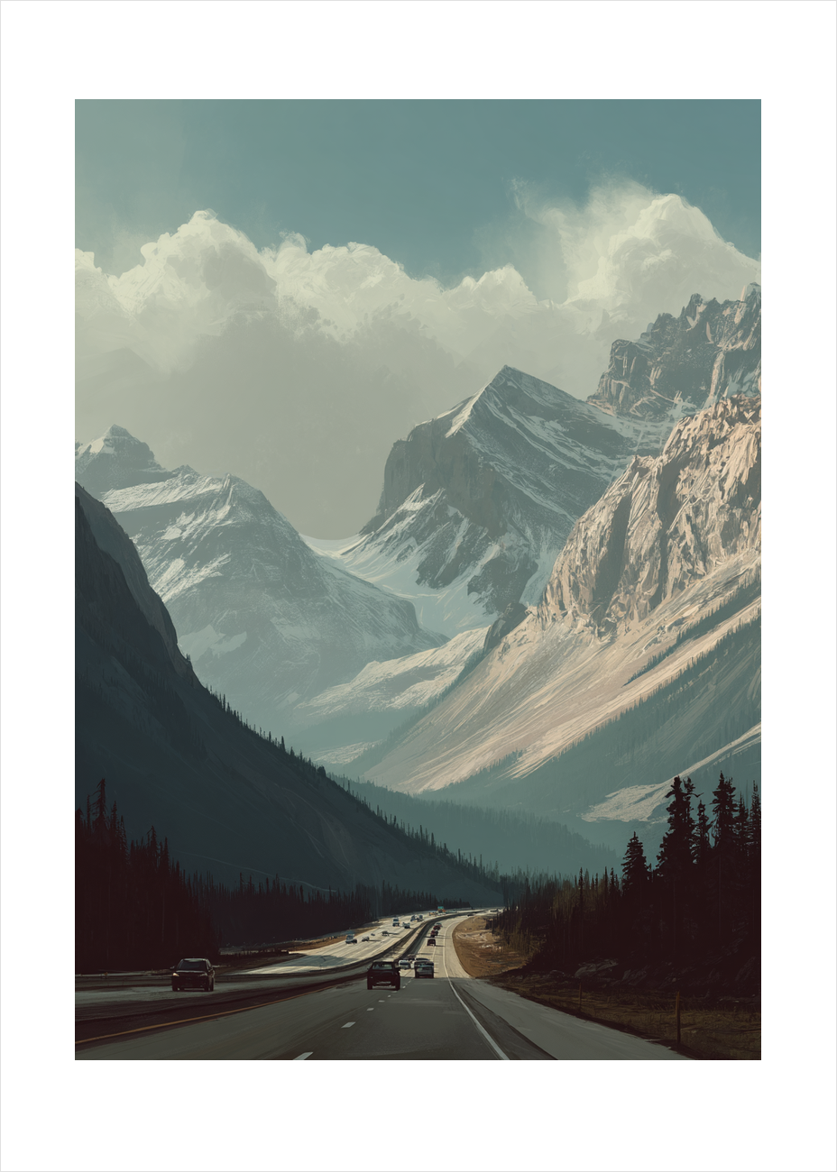 Bjergenes hvisken over motorvejen - No Frame, With White Border