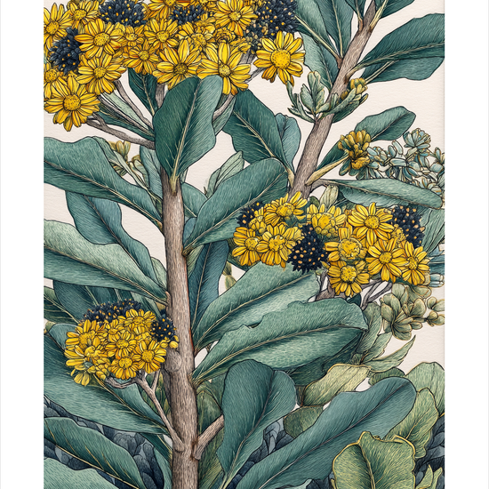 Gult sus i grønne blade - No Frame, With White Border