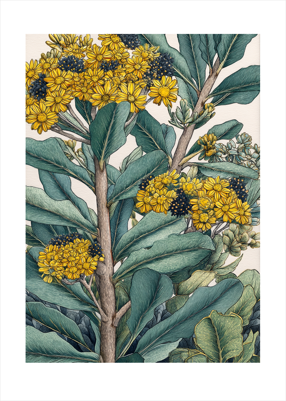 Gult sus i grønne blade - No Frame, With White Border