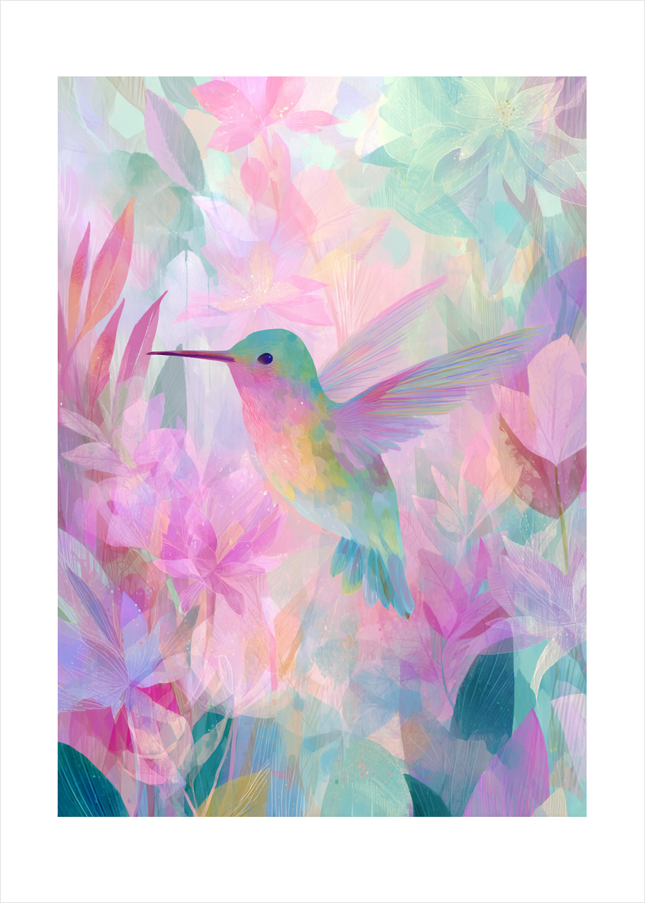 Kolibriens hvisken i farver - No Frame, With White Border