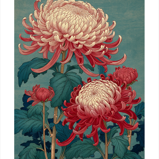 Silkesus over høstblomster - No Frame, With White Border