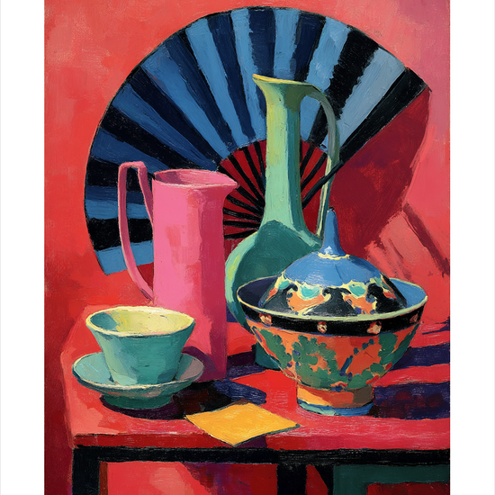 Syngende porcelæn i rødt - No Frame, With White Border