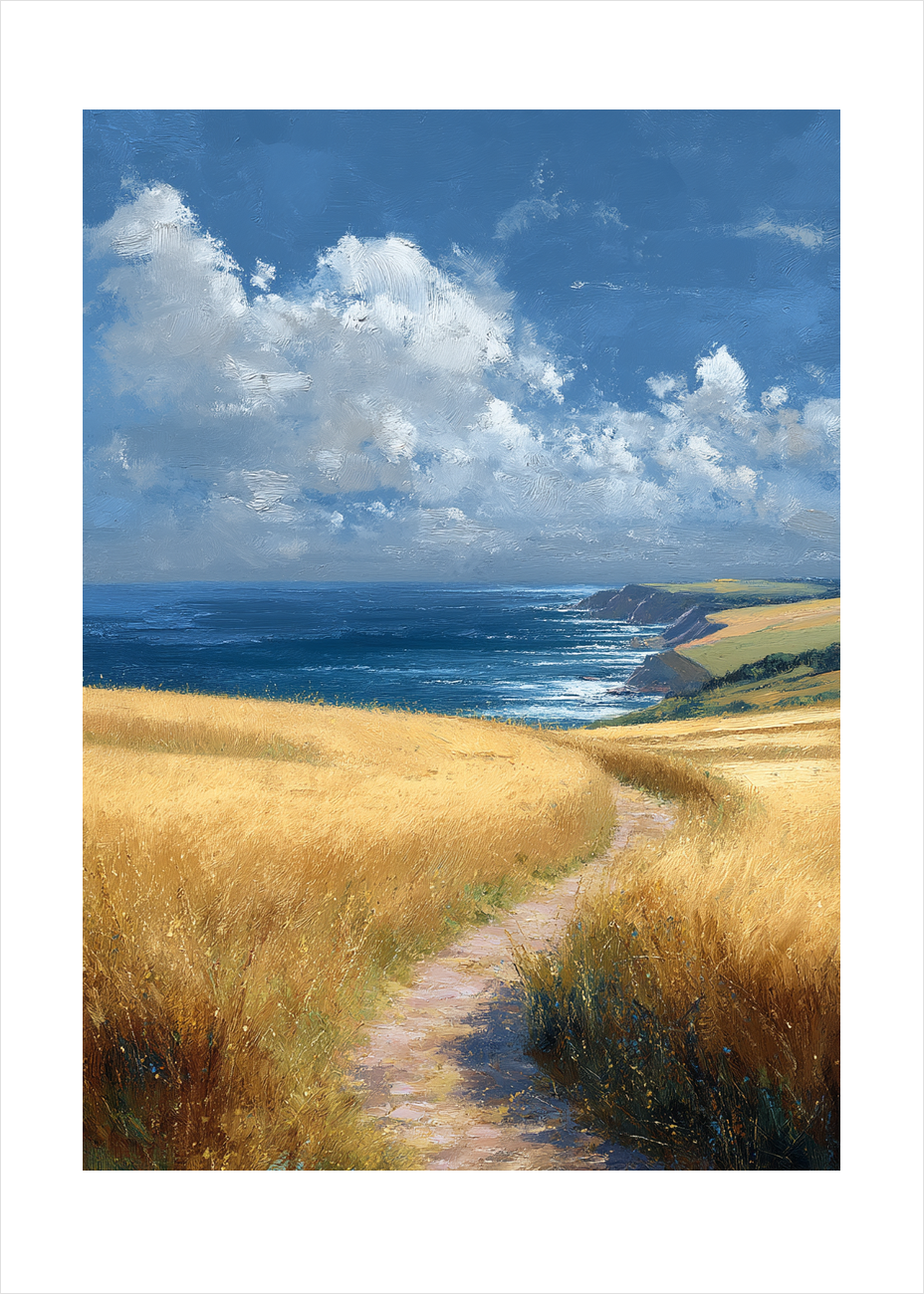 Havets hvisken over marker - No Frame, With White Border