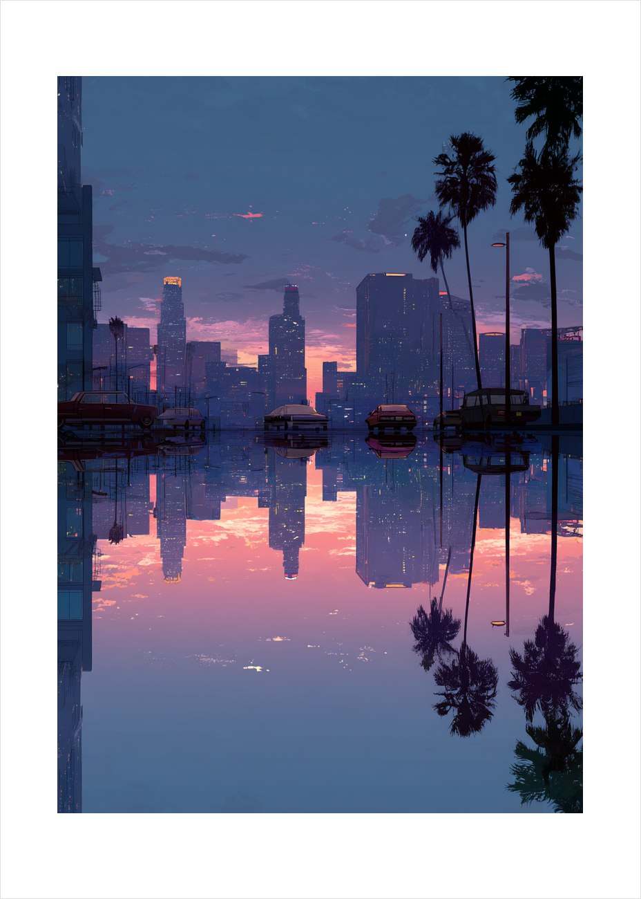 Byens hvisken ved solnedgang - No Frame, With White Border