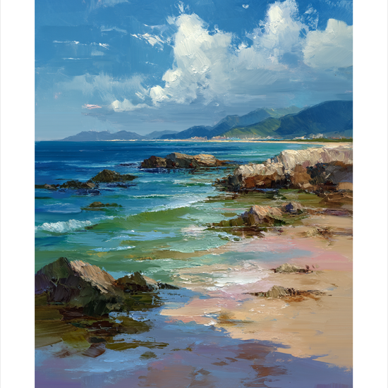 Havets hvisken ved klippen - No Frame, With White Border