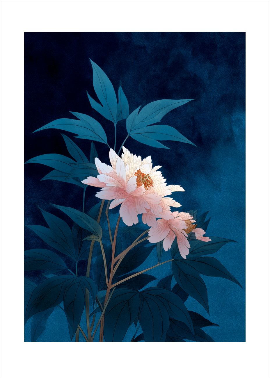 Nattens hvisken i blomst - No Frame, With White Border