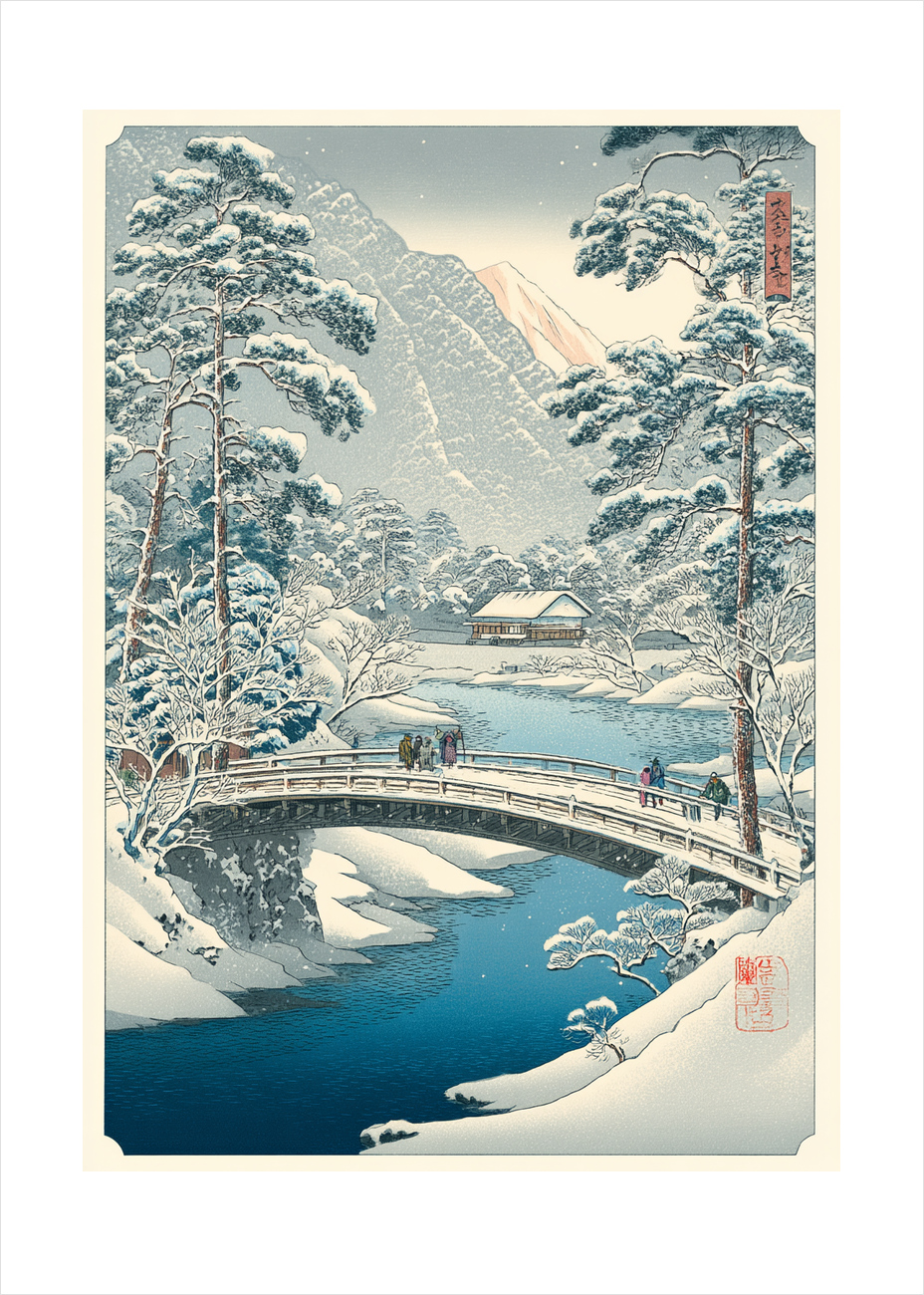 Knitrende kulde på broen - No Frame, With White Border