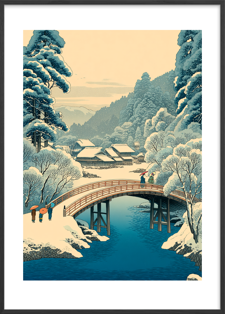 Sneen hvisker over broen - Black Frame, With White Border