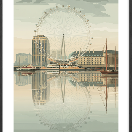 Sus over spejlende by - Black Frame, With White Border