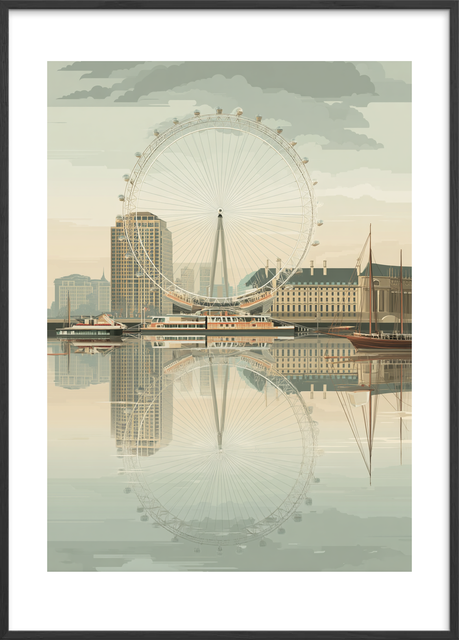 Sus over spejlende by - Black Frame, With White Border