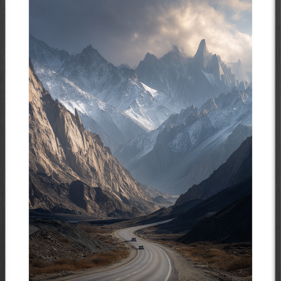 Bjergenes stille hjertebank - Black Frame, With White Border