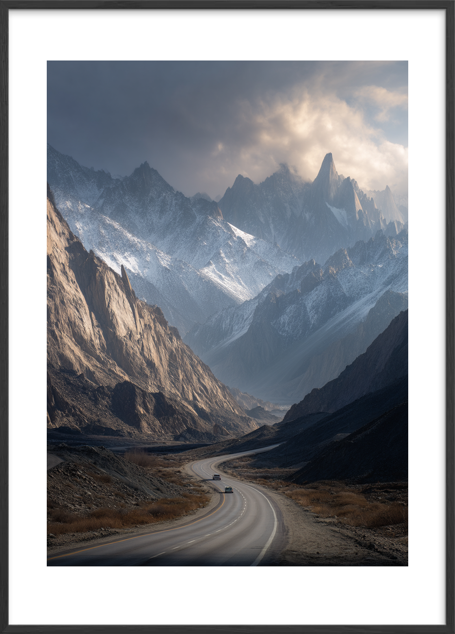 Bjergenes stille hjertebank - Black Frame, With White Border