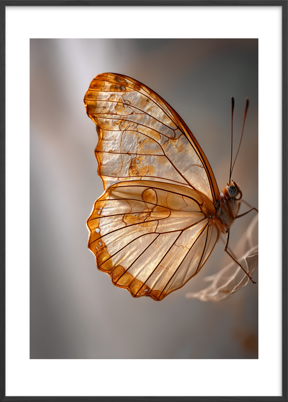 Vingesus i gyldent lys - Black Frame, With White Border