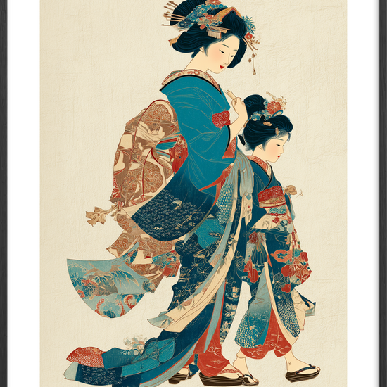 Silkesus fra broderede kimonoer - Black Frame, With White Border