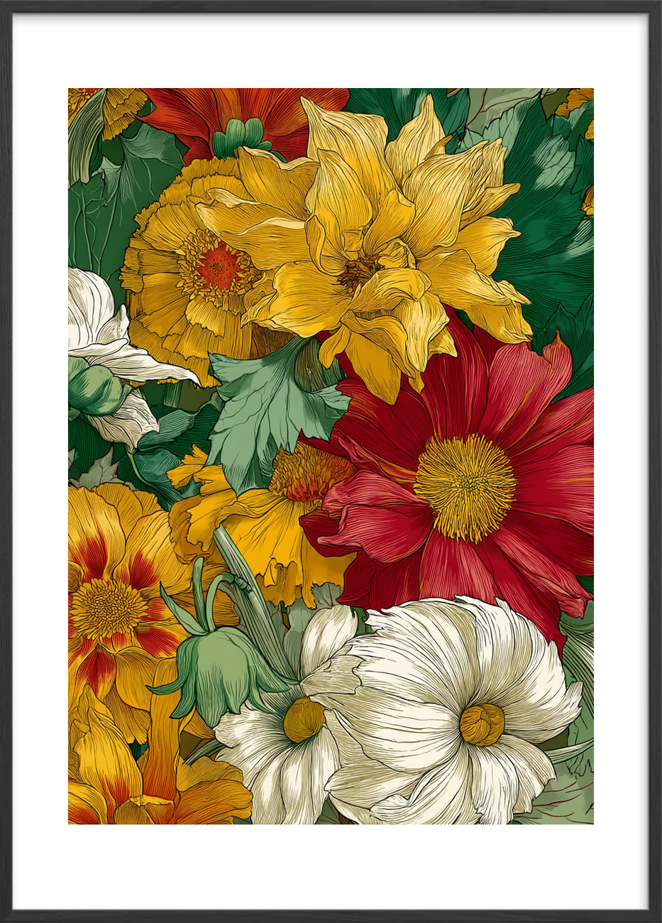 Silkesus i blomsterhaven - Black Frame, With White Border