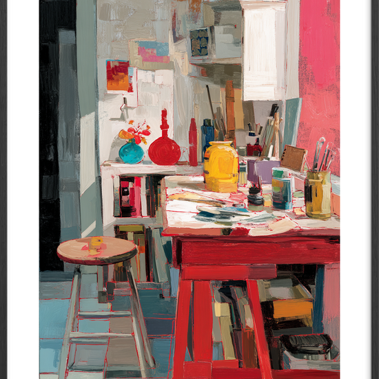 Rummet smager af pigment - Black Frame, With White Border