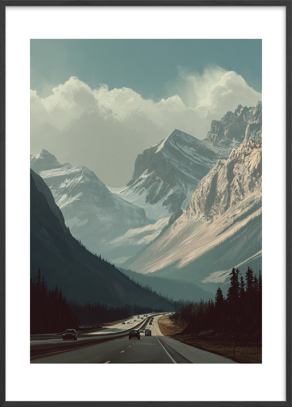 Bjergenes hvisken over motorvejen - Black Frame, With White Border