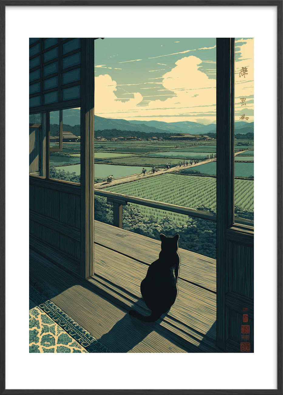 Sommerens hvisken over rismarker - Black Frame, With White Border