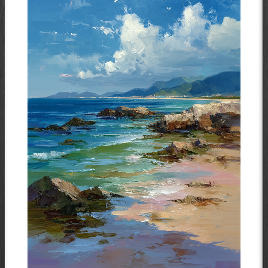 Havets hvisken ved klippen - Black Frame, With White Border