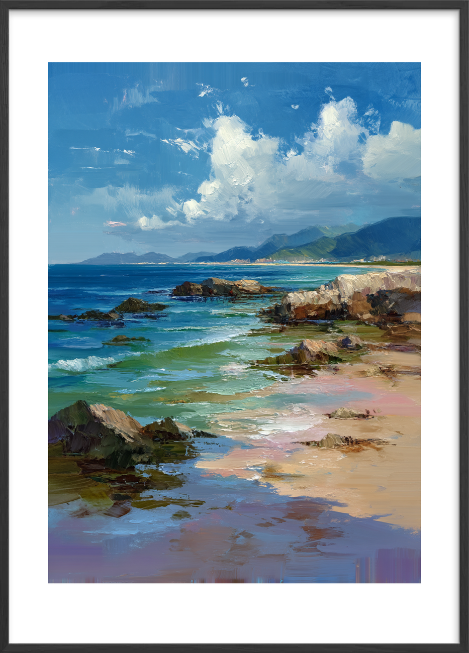 Havets hvisken ved klippen - Black Frame, With White Border