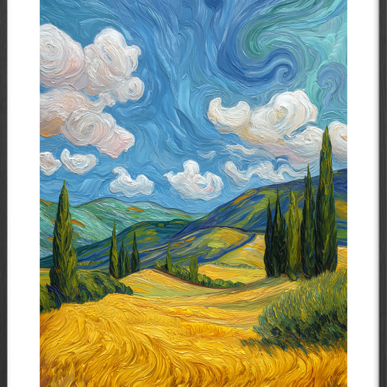 Susende gyldent hav - Black Frame, With White Border