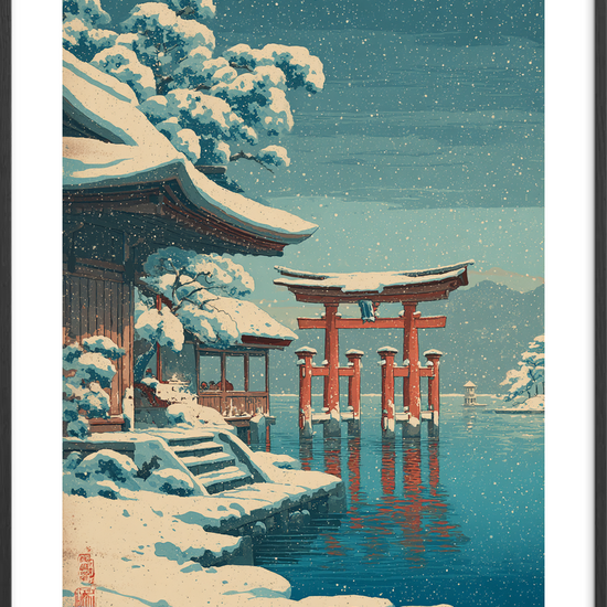 Vinterens hvisken på vandet - Black Frame, With White Border