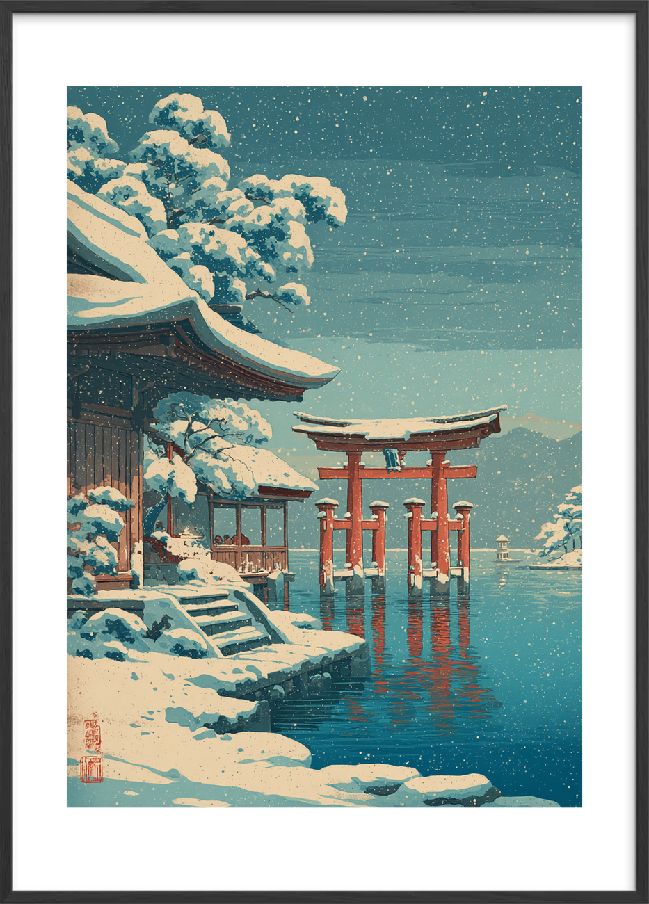 Vinterens hvisken på vandet - Black Frame, With White Border