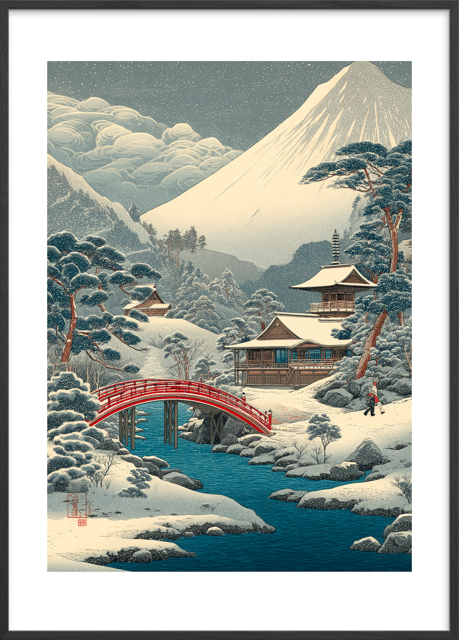 Sneens hvisken ved broen - Black Frame, With White Border