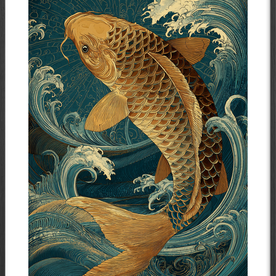 Guldets hvisken under bølgerne - Black Frame, With White Border