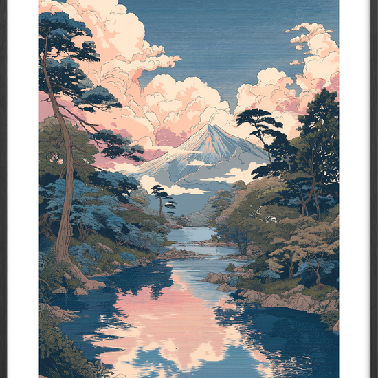 Hviskende skyer over bjerget - Black Frame, With White Border