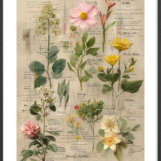 Blomsternes hvisken på papir - Black Frame, With White Border