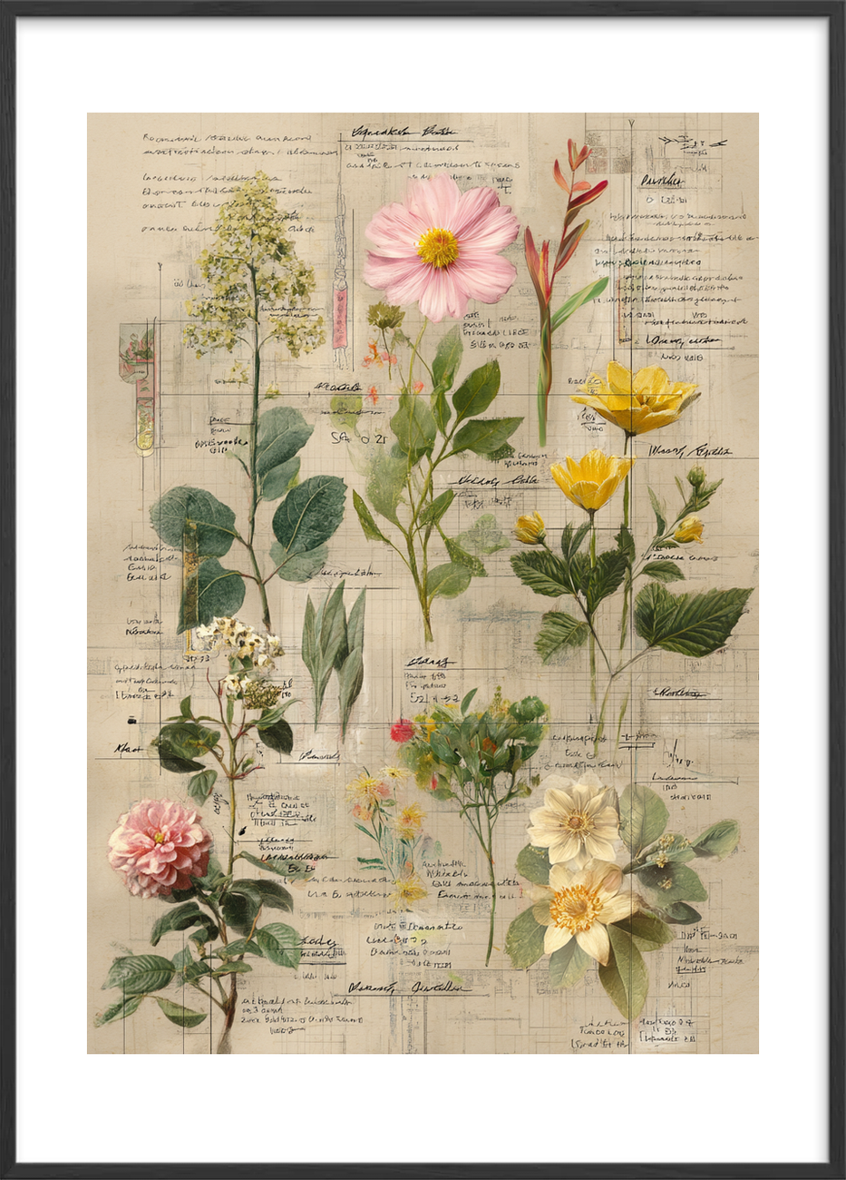 Blomsternes hvisken på papir - Black Frame, With White Border