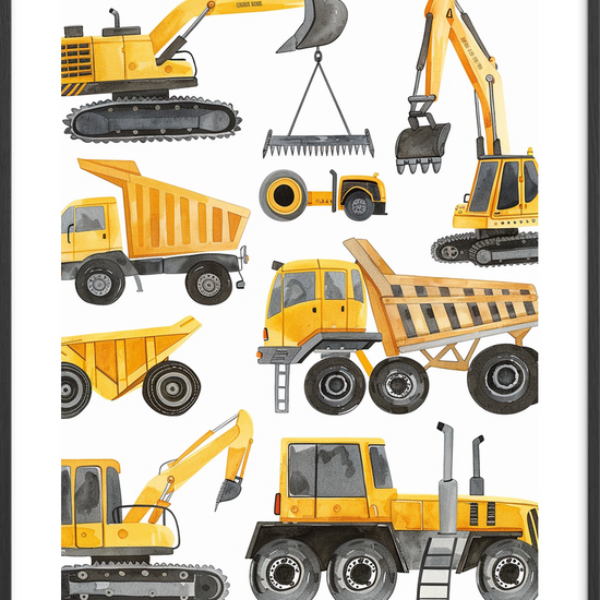 Buldrende gule maskiners sang - Black Frame, With White Border