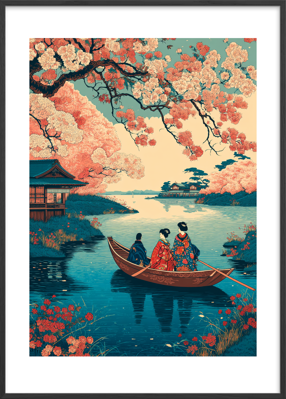 Forårets hvisken over vandet - Black Frame, With White Border