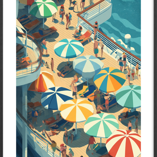 Sommerbrus under farvede parasoller - Black Frame, With White Border