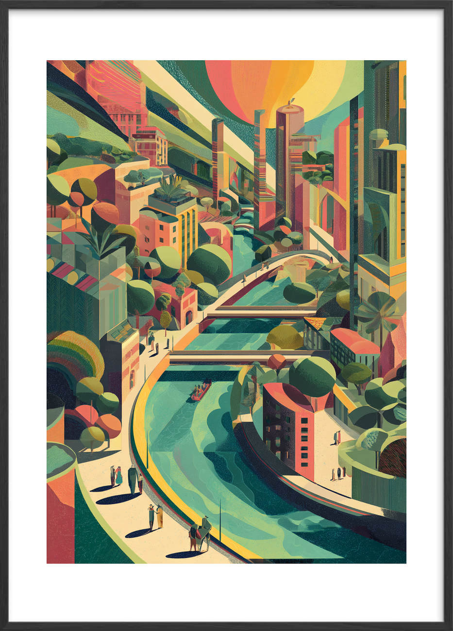 Byens hvisken af vand - Black Frame, With White Border